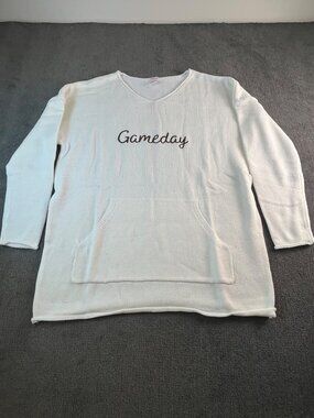 Gameday Glam Fall Embroidered Sweater V Neck Knit Thanksgiving Festive LG NWT